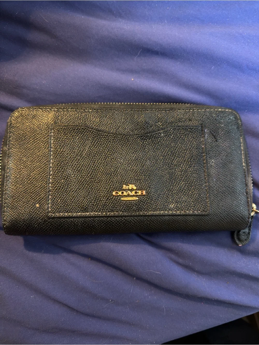 Coach Black Zip Wallet with Exterior Card Pocket and Gold Logo